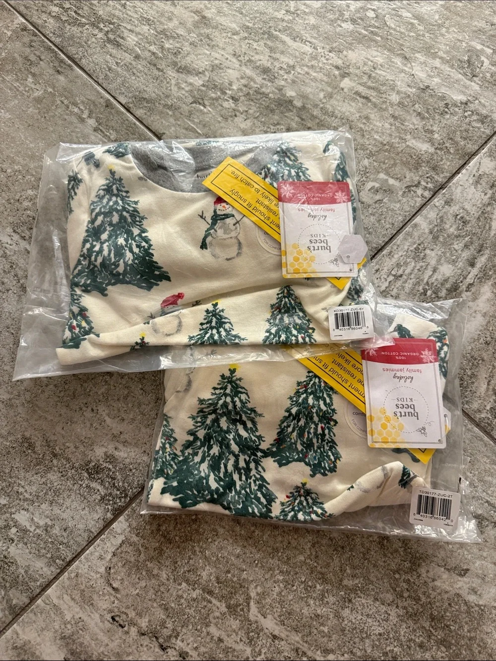 Burt's Bees Baby Cream Pajama Set with Green Holiday Trees